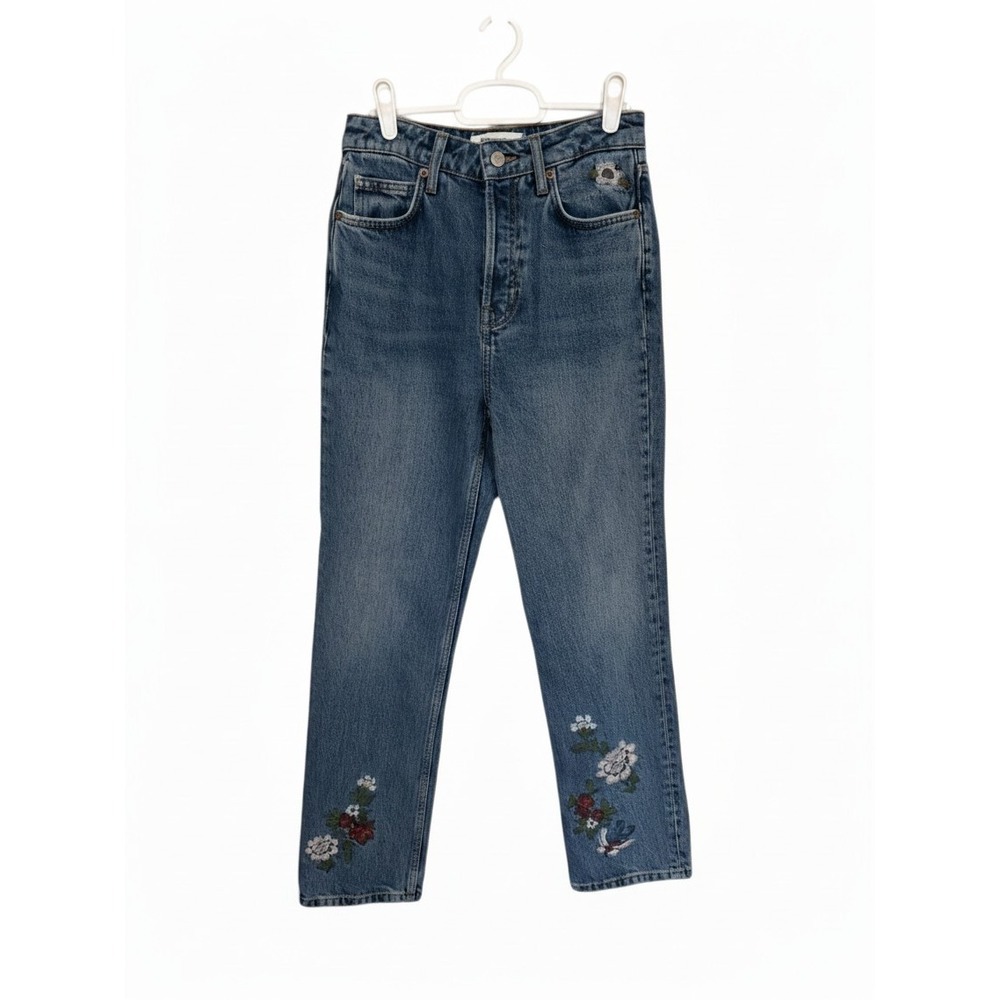 Reformation Cynthia High Rise  Embroidered Flora Straight Leg Jeans m Women's 25